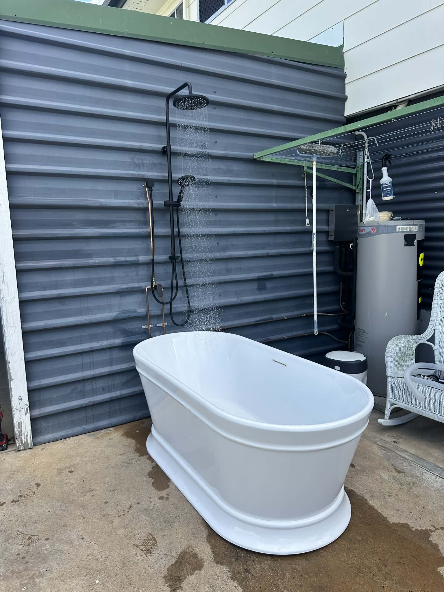 Outdoor bath and shower install